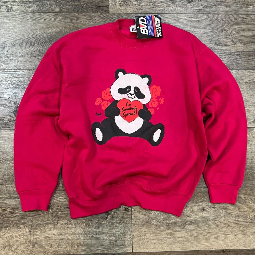 NWT! Vintage 90s BVD Panda Graphic Sweatshirt Valentine Style - Women’s XL
